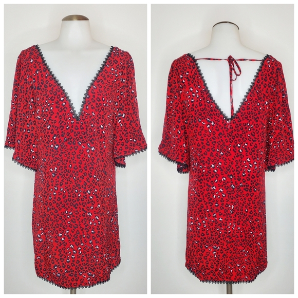 NEW Lovers + Friends Jason Red Cheetah Leopard Print Boho Mini Dress - Picture 2 of 11